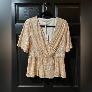 NEW Grace Karin Gold Sequined Faux Wrap Blouse NWT